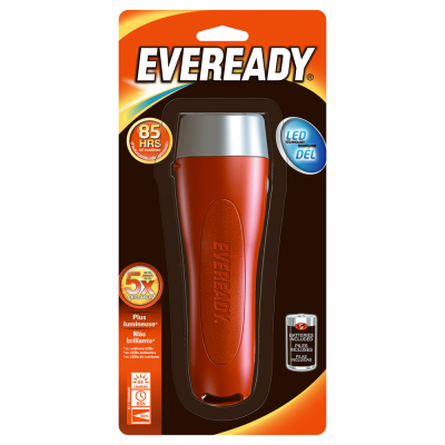 Energizer EVGP25S Flashlight, D Battery, Carbon Zinc Battery, LED Lamp, 55 Lumens Lumens, 60 m Beam Distance, Red